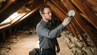 Electrician measures attic heat in Albany, NY to size an attic fan for proper ventilation