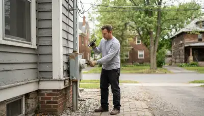 Licensed electrician inspects residential meter, weatherhead, and service mast in Albany, NY