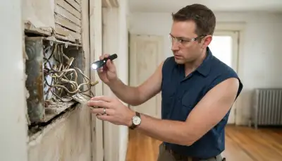 Albany, NY electrician inspecting aged wire insulation with a flashlight during an existing wiring assessment