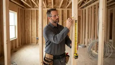 Albany, NY electrician marking outlet box heights and circuit runs on open studs for new construction wiring