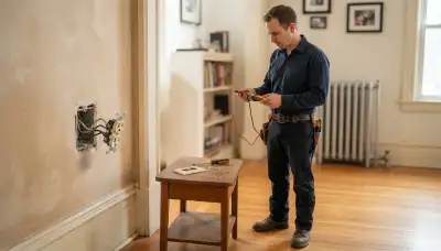 Electrician uses a circuit tester to diagnose dead outlet wiring in an Albany, NY home
