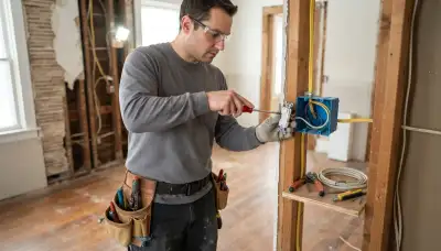 Albany, NY electrician terminating new wiring conductors in a device box during residential electrical installation