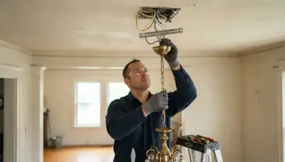 Albany, NY electrician installs a chandelier on a fixture-rated ceiling brace during wiring