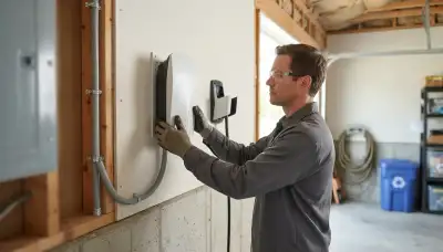Electrician installs a wall-mounted EV charger and dedicated circuit in an Albany, NY garage