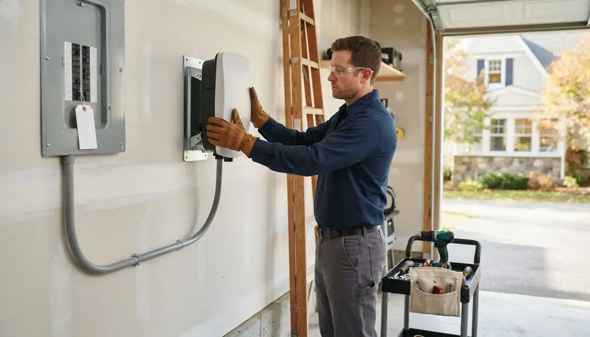 Level 2 EV charger installation at a Slingerlands, NY home by an electrician