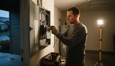 Emergency electrician diagnosing a tripped breaker and restoring power in Rexford, NY