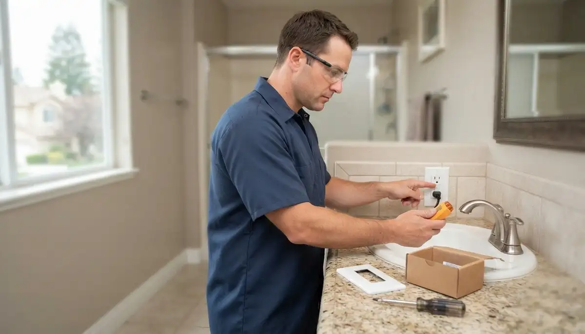 Electrician installing a GFCI outlet in an Altamont, NY kitchen for wet-area electrical safety