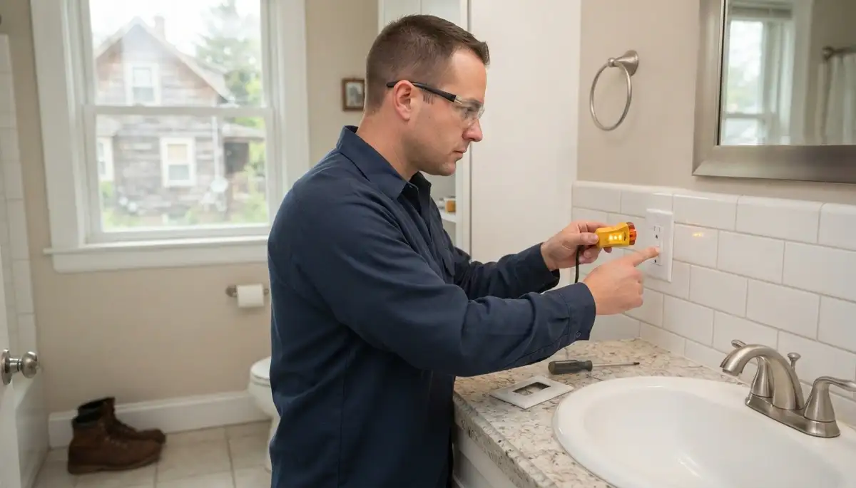 GFCI outlet providing ground-fault protection near a Feura Bush, NY bathroom sink