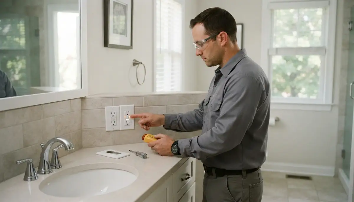 GFCI outlet protecting a Glenmont, NY bathroom sink from electrical shock hazards in wet areas