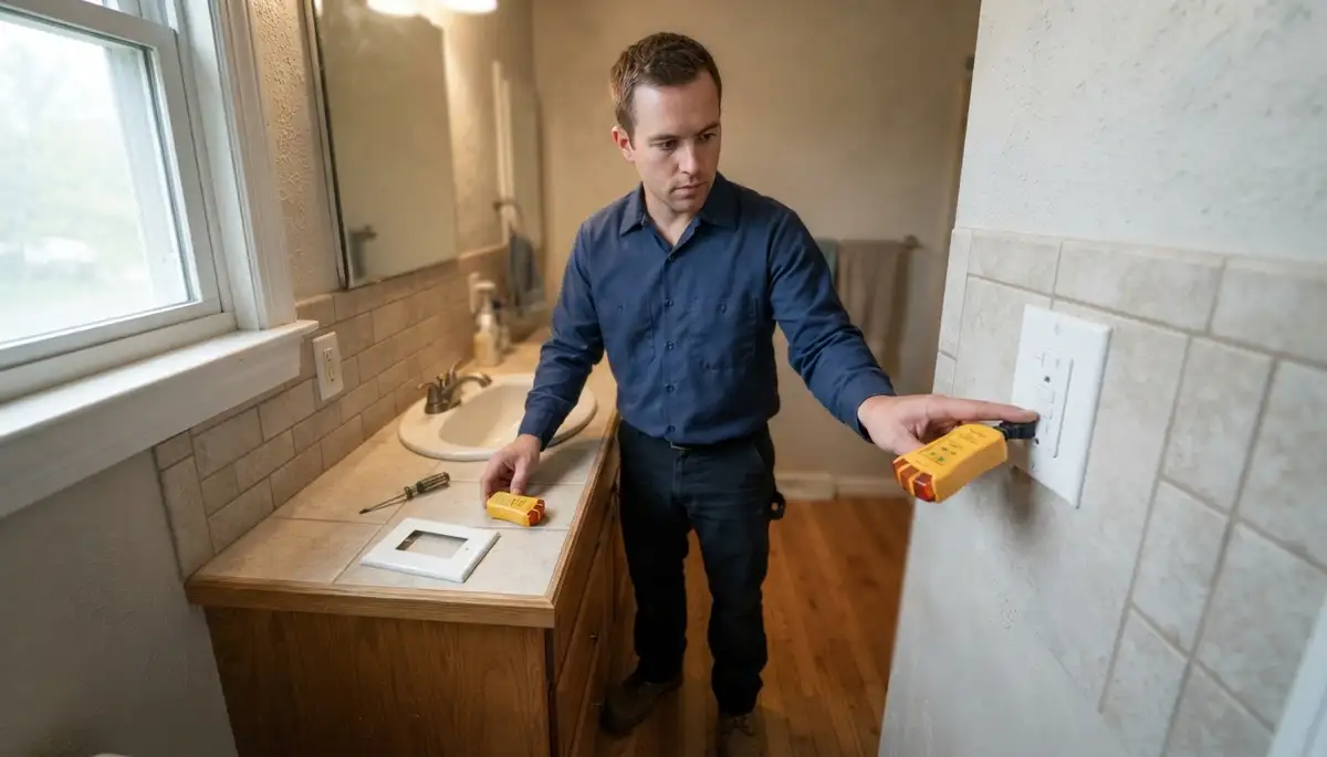 GFCI outlet providing ground-fault protection near a bathroom sink in Albany, NY
