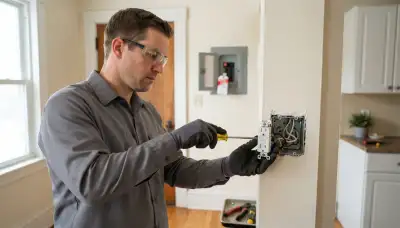 Electrician installs a GFCI outlet with line and load wiring in an Albany, NY home