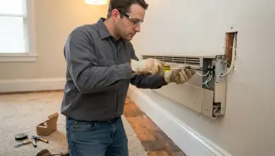 Albany, NY electrician wiring a dedicated circuit into a wall-mounted electric heater terminal box