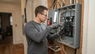 Electrician installs a new load center during an electrical panel upgrade in an Albany, NY home