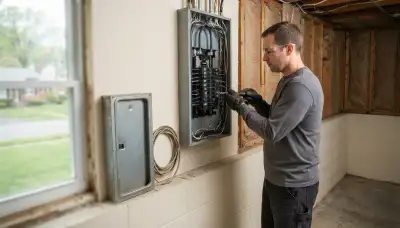 Electrician upgrading an electrical panel in an older Glenmont, NY home
