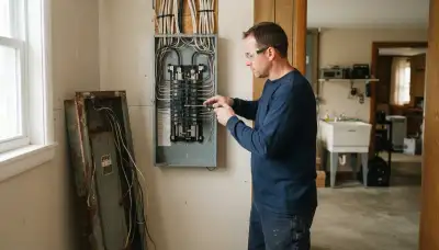 Electrician installing a panel upgrade in an older home in Rexford, NY