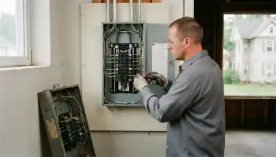 Electrician upgrading an electrical panel in an older Scotia, NY home