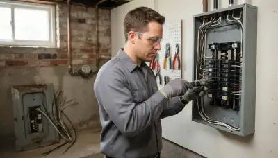 Electrician upgrading an outdated electrical panel in an older Albany, NY home