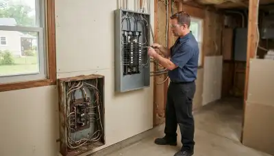 Electrician upgrading an electrical panel in an older Wynantskill, NY home