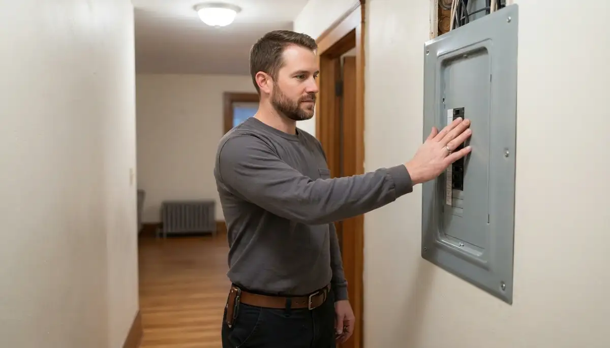 Albany, NY electrician verifies a completed electrical panel installation during a final walkthrough
