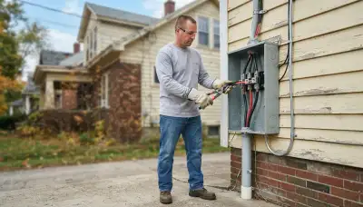 Albany, NY electrician terminating heavy service conductors in a new meter base during an electrical service upgrade