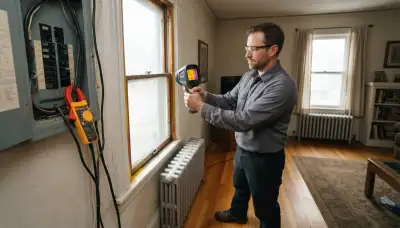 Albany, NY electrician uses a thermal camera and load meter during a home energy audit