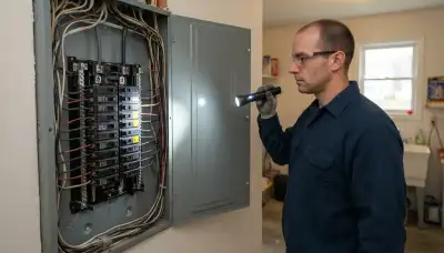 Electrician conducting a whole-home electrical inspection in Guilderland Center, NY