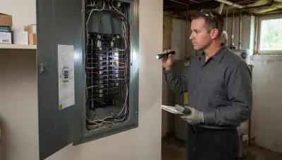 Electrician performing a whole-home electrical inspection in Slingerlands, NY
